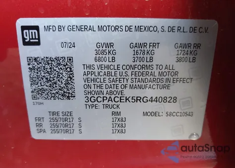 2024 Chevrolet Silverado 1500 2Wd Short Bed Lt из США, поврежденный, VIN 3GCPACEK5RG440828